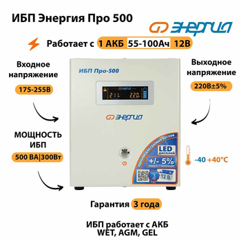 Энергия ИБП Про 500 12В - ИБП и АКБ - ИБП для котлов - магазин электрооборудования amperomvolt.ru